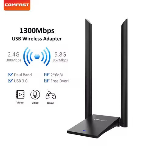 COMFAST1300Mbps USB WiFi Adapter 2.4G/5.8GHz WIFI Receiver Antena Dual Band Wireless Network Card Fo