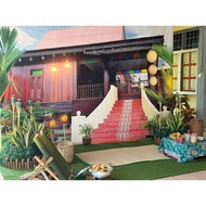 BACKDROP HIASAN DEKO HARI RAYA RUMAH KAMPUNG REAL DESIGN TERKINI 2025