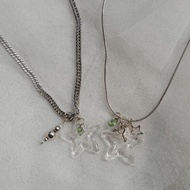 Y2k Star Silver Chain Necklace | Y2k beaded necklace