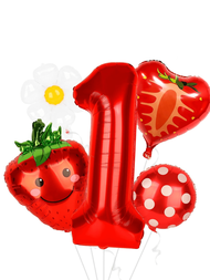 5入組草莓主題首次生日派對裝飾，40英寸紅色鋁箔氦氣球、草莓形狀氦氣球和甜美的一歲生日派對裝飾