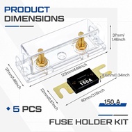 Yerliker 5 Pack 150 AMP ANL Fuse Holder Kit and 150A ANL Fuses for 0/2/4/8 Gauge AWG Fuse Block, Fus
