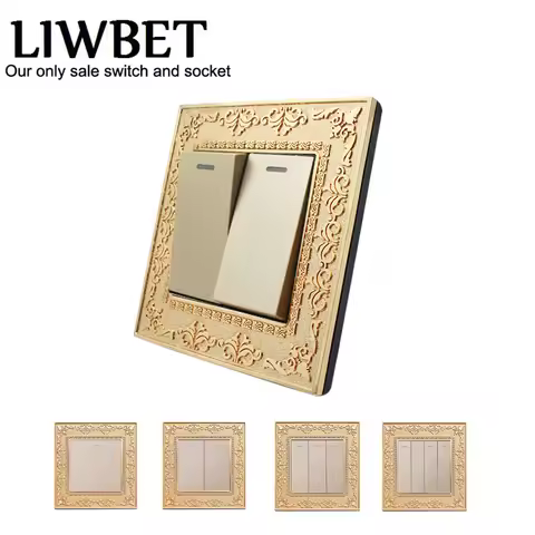 LIWBET Gold Color 1 Gang / 2 Gang / 3 Gang / 4 Gang Light Switch And Panel 2 Way Plastic Push Button