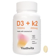Youthvita Vitamin D3 K2 10000IU Supplement Soft Gel With Coconut Oil
