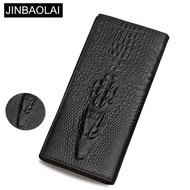 JINBAOLAI Genuine Cow Leather Long Men Wallet Europe Zipper Pocket Card Holde Male Purse Crocodile c0in Pocket Fold Men Wallet