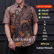 Batik Lapis Furing Kemeja Batik Pria Lengan Pendek Standar dan Jumbo Burgundy Batik Ambari BPH 65