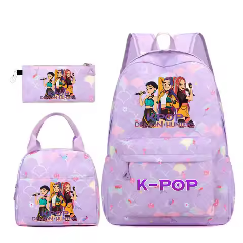 KPop Demon Hunters Character Colorful Backpack Three-Piece Set Rumi Mira Zoey HUNTR/X Saja Children'