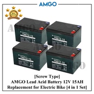 AMGO Lead Acid Battery 12V 12AH Replacement For Electric Bike [4 in 1 Set]