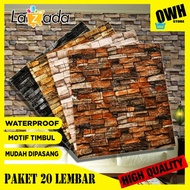 Paket Wallpaper Dinding 3D Isi 20 Lembar Motif Batu Bata Corak Oren // Sticker Dinding 3D Timbul Bri