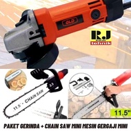 Mesin Gerinda + Chain Saw Mini Mesin Gergaji Mini Paket Murah