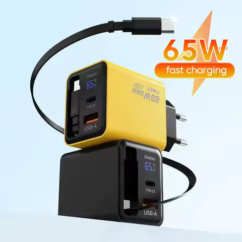 65w GaN Charger 22.5wUSB+Type-C PD20w+22.5w Type-C Cable Fast Charging Digital Display Phone Adapter