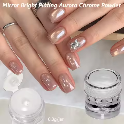 Mirror Bright Plating Aurora Chrome Nail Powder Moonlight Pearl White Rubbing Powder High-transparen