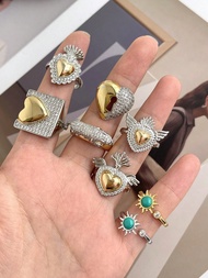 1pcY2K Creative Fashion Gorgeous Light Luxe Titanium Steel Inset Synthetic Zirconia Asymmetric Love 