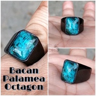 Cincin Batu Akik Natural Bacan Palamea Octagon Titanium Hitam Minimali