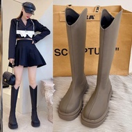 Long boots women's over-the-knee high-top knight boots chunky heel leather boots rear zipper chunky heel martin boots长靴女过膝高筒骑士靴粗跟皮靴后拉链粗跟马丁靴