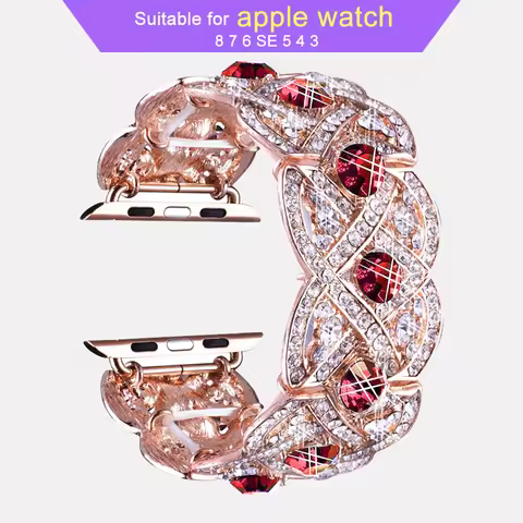 Suitable for Apple Watch Series 8 7 6 SE 5 4 3 Four-petal flower metal diamond-studded strap