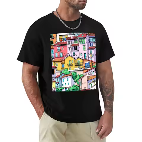 Menton Old Town, France T-Shirt Daily Casual Short Sleeve Tee Shirt