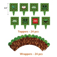 69 Pieces Minecraft Theme Birthday Party Decoration Set for Kids Happy Birthday Banner Balloons Cake