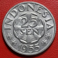 Koleksi koin kuno Indonesia klasik Asli 25 Sen Aluminium 1955