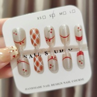 red cherry grid wearable nails S size (RS4450)