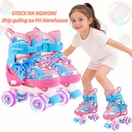 Kids Roller Skates For Girls Mermaid Design 4 Wheels Adjustable Size Light Up Flashing Wheels Childr