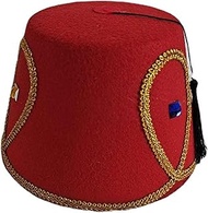 HOHOKANG Exotic Turkish Hat Moroccan Themed Headwear with Gold Trim Black Tassels Fez Hat Egyptian T