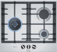 Bosch PCC6A5B90 Built In Gas Stainless Steel Hob 3 gas burners ,60cm width,Cast iron pan support,electric ignition,suitable for LPG gas only