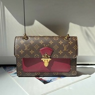 LV M41732 原花拼酒紅皮革金鍊口蓋包