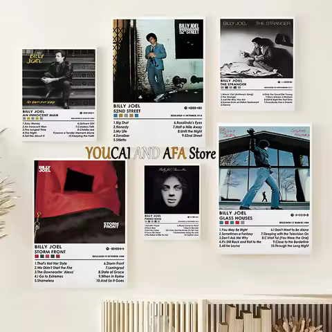 Billy Joel Album Music Cover Music Gift Billy Joel Glass Houses 52nd Street Album Poster Canvas Pain