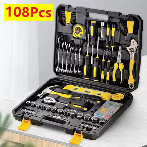 108Pcs/set Tool Set General House hold Hand Tool Kit with Plastic Toolbox Storage Case Used to Home 