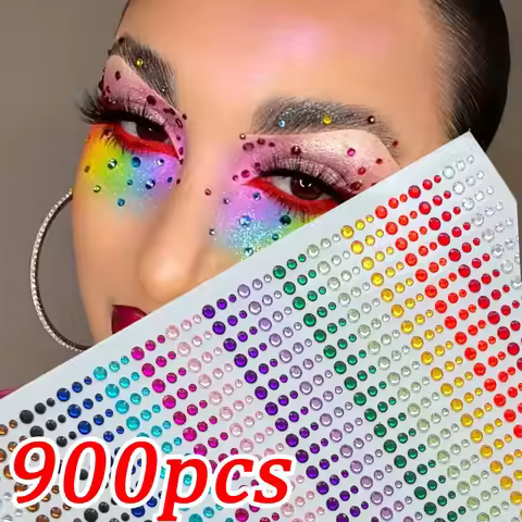 1sheet 900pcs Rainbow Face Glittle Gem Stickers Stick-On Facial Tattoo Eye Rhinestone Jewels 3/4/5mm