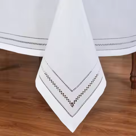 Luxrary Concise Tablecloth Hemstitched by Hand,Square Rectangle,Linen Look & Washable, Home,Restaura