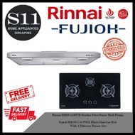 Rinnai RH-S95A-SSVR Slimline Hood Super Sleek Design + Fujioh FH-GS5530 SVGL Black Glass Gas Hob With 3 Different Burner Size BUNDLE DEAL - FREE DELIVERY