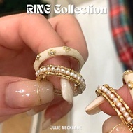 [JULIE NECKLACE]✨เซ็ตเเหวน 2 วง ชุบทองคำขาว14k แหวนDaisy แหวนลูกปัดมุก ไม่ลอกดำ บีบปรับขนาดได้