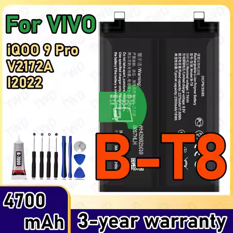 B-T8 Large capacity 4700mAh Battery For VIVO iQOO 9 Pro/V2172A/I2022 Batteries New High Quanlity+Fre