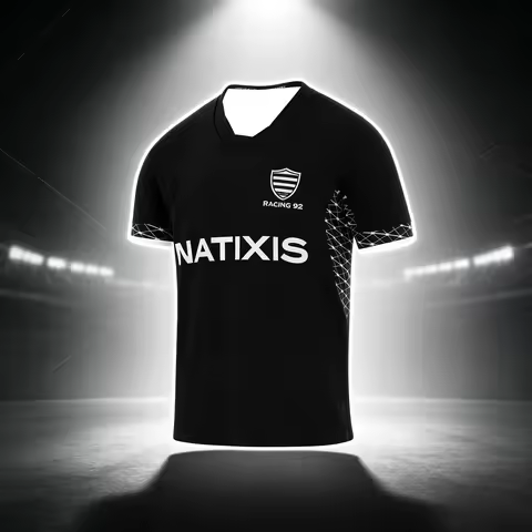 2026 New Racing 92 "Natixis" Sponsored Black Training Rugby Jersey Men Y2K T-shirt Suitable for Dail