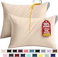 Utopia Bedding Waterproof Pillow Protector Zippered (2 Pack) Standard Beige โ Bed Bug Proof Pillow E