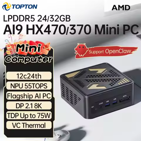 Topton Mini PC Gamer AMD Ryzen AI 9 HX 470 370 365 H 255 MCIO USB4 32G LPDDR5 2*2.5G LAN 2*PCIe Desk