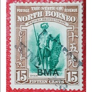 1945 NORTH BORNEO BMA OVERPRINT 15c Dyak used stamp