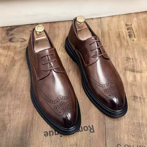High Quality Mens Shoes 2026 New British Style High-End Leather Shoes Formal Business Wedding Groom 