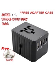 (O Mega) GaN 65W Universal Travel Adapter International Charger with 2 USB Ports & 1 USB-C PD Fast C