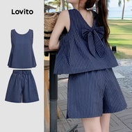 Lovito ชุดกางเกงขาสั้นลายเรขาคณิตสำหรับฤดูใบไม้ผลิ/ฤดูร้อน L137ED118