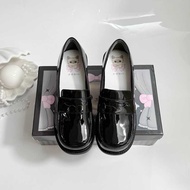 Logic Cat Original JK Uniform Leather Shoes - Preppy Style, Shiny Surface, Adjustable Heels