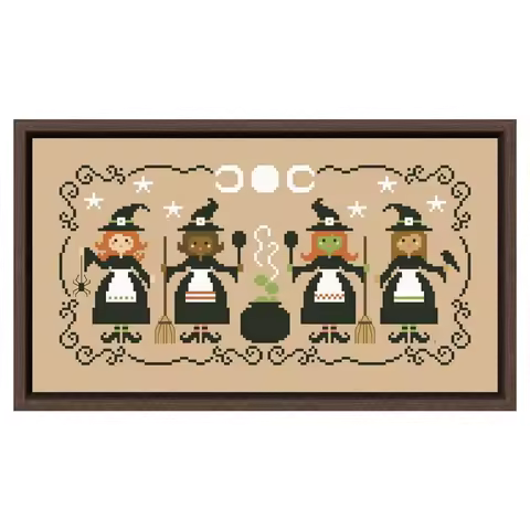 All the witches cross stitch kit cotton thread 18ct 14ct flaxen canvas stitching embroidery DIY