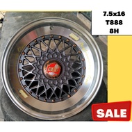 [Ready Stock] Sport Rim Car 7.5x16 BBS T888 8H(100/114.3) Wheel 1set Grey Polish