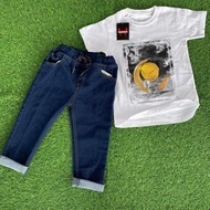 H1F1 imported boys' jeans trousers, long jeans suits, boys' suits, H Sabit Putih