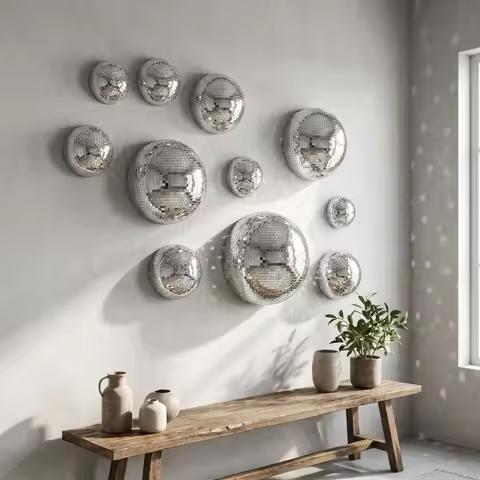 5Pcs Metallic Disco Ball Half Wall Decor Semicircle Glittery Mirror Disco Ball Wall Art Glass Mirror