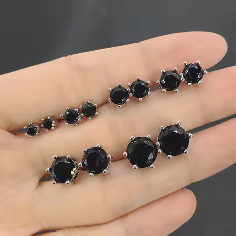 Punk Fashionable Black Stone Crystal Stud Earrings 3/4/5/6/7/8MM Gorgeous Zircon Earing for Women Me