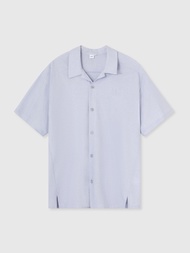 男裝|Logo亞麻翻領短袖襯衫-淡紫色