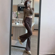 Hot Girl American Style Flared Jeans for Women High Waist Slimming Stretch Plus Size Brown Casual Fl