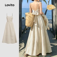 (New Arrival) Lovito Boho Dress Tie Back Pleated Spring/summer Dress for Women DRB198P1D465 Lovito G